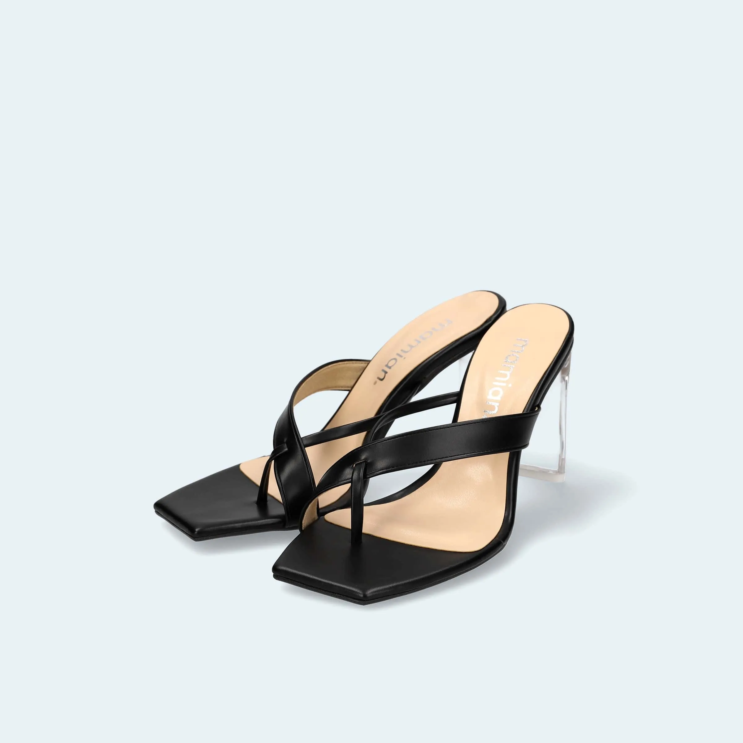 15% OFF: Thong design clear heel mules (m96102) Black
