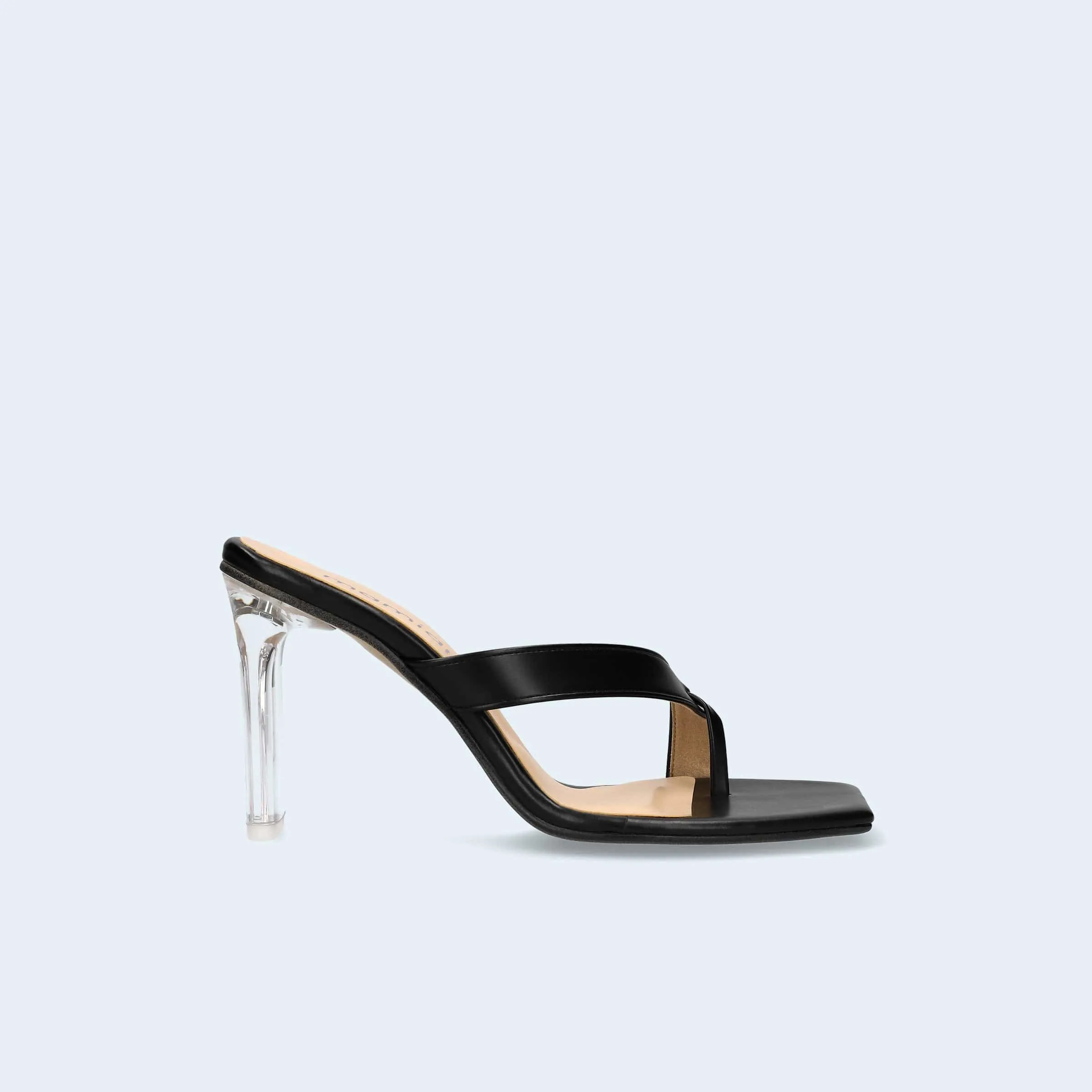 15% OFF: Thong design clear heel mules (m96102) Black