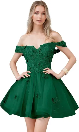 3D Butterfly Short Homecoming Dresses for Teens Off Shoulder DAMA Dresses for Quinceanera Sequin Glitter Prom Dress