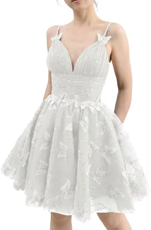 3D Butterfly Short Homecoming Dresses HOCO Dress DAMA Short Prom Dress Strap Cocktail Party Gowns for Teens