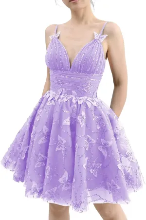 3D Butterfly Short Homecoming Dresses HOCO Dress DAMA Short Prom Dress Strap Cocktail Party Gowns for Teens