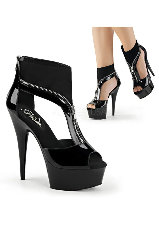6" Heel, 1 3/4" PF Peep Toe T-Strap Sandal Bootie, Back Zip