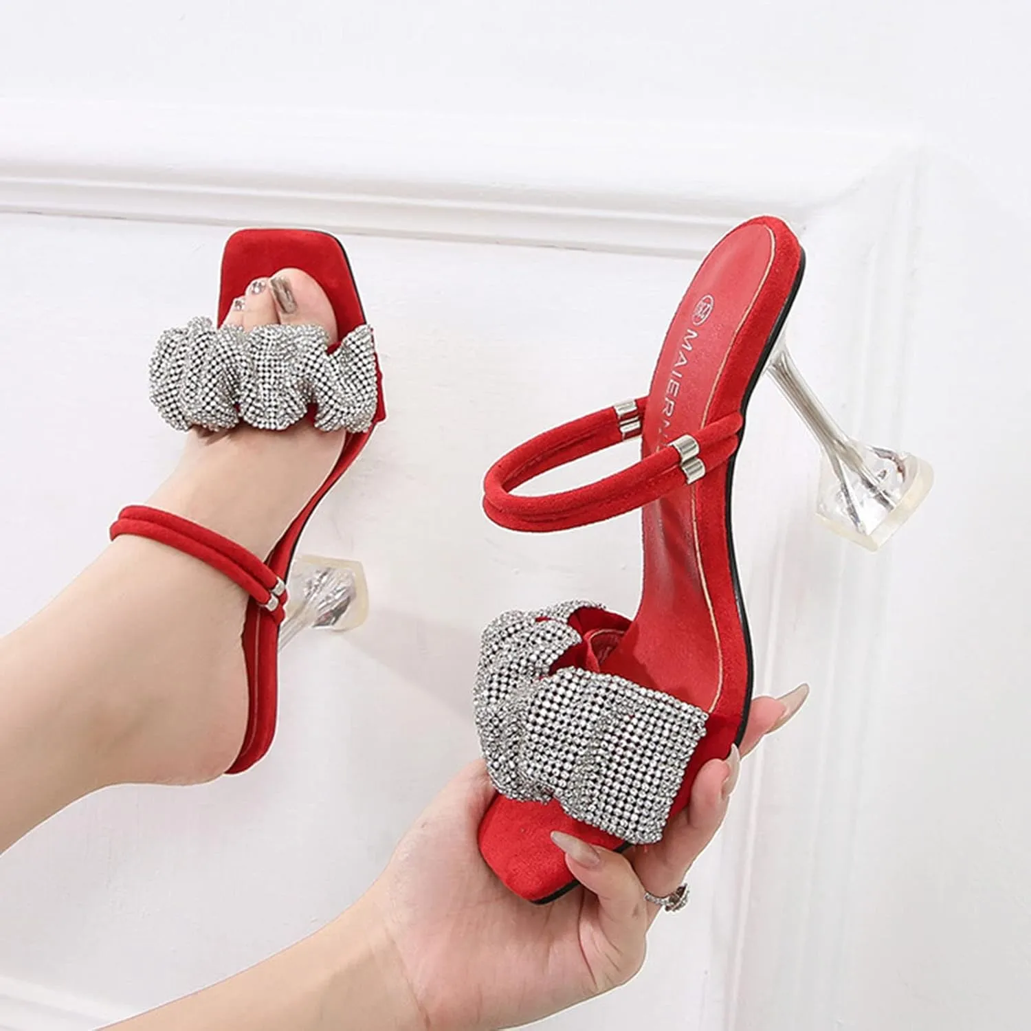 9CM/3.54IN Women's Sexy Square Head Thick Heel Peep Toe Sequin Cloth Wedges Sandals High Heels Sandals Court Shoes Pole Dancer Stripper Party Sandals