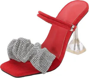 9CM/3.54IN Women's Sexy Square Head Thick Heel Peep Toe Sequin Cloth Wedges Sandals High Heels Sandals Court Shoes Pole Dancer Stripper Party Sandals