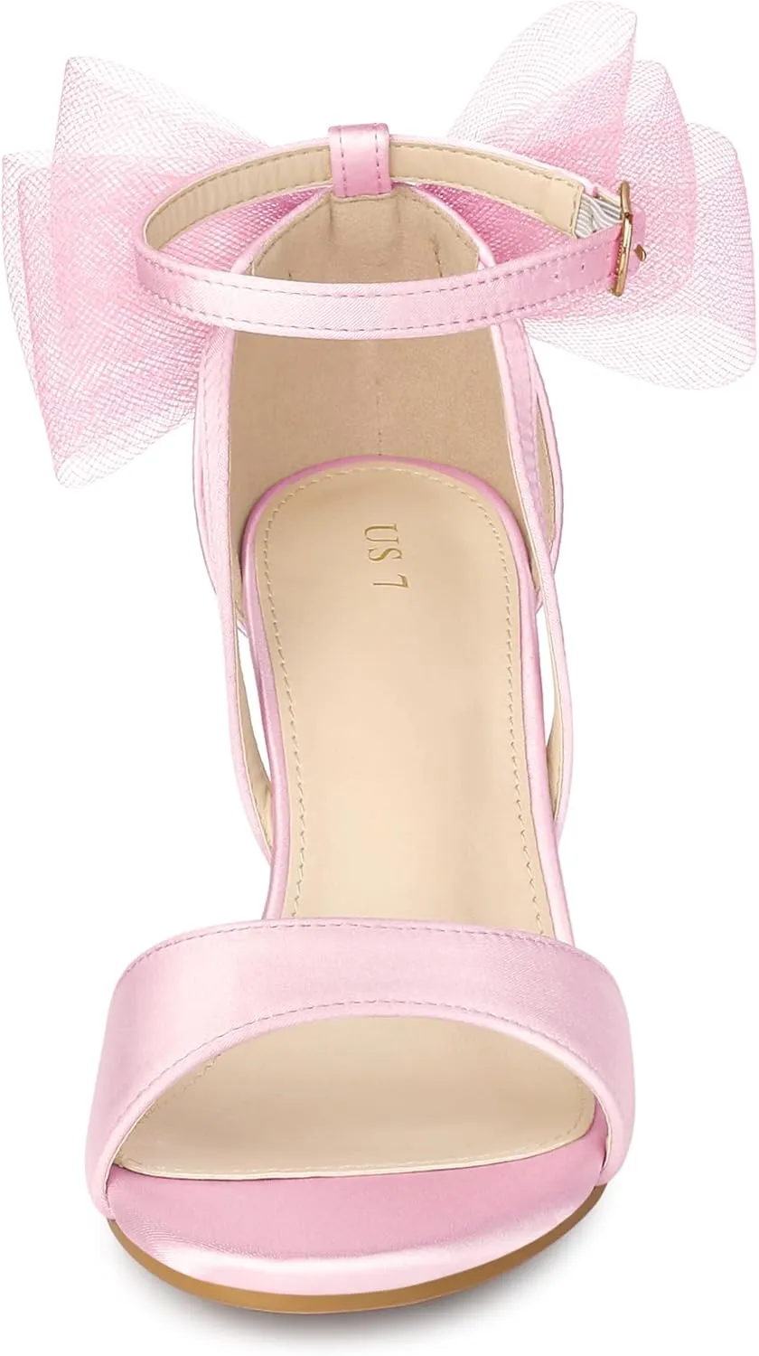 Allegra K Women's Bow Shoes Open Toe Chunky Heel Sandals