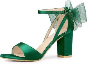 Allegra K Women's Bow Shoes Open Toe Chunky Heel Sandals
