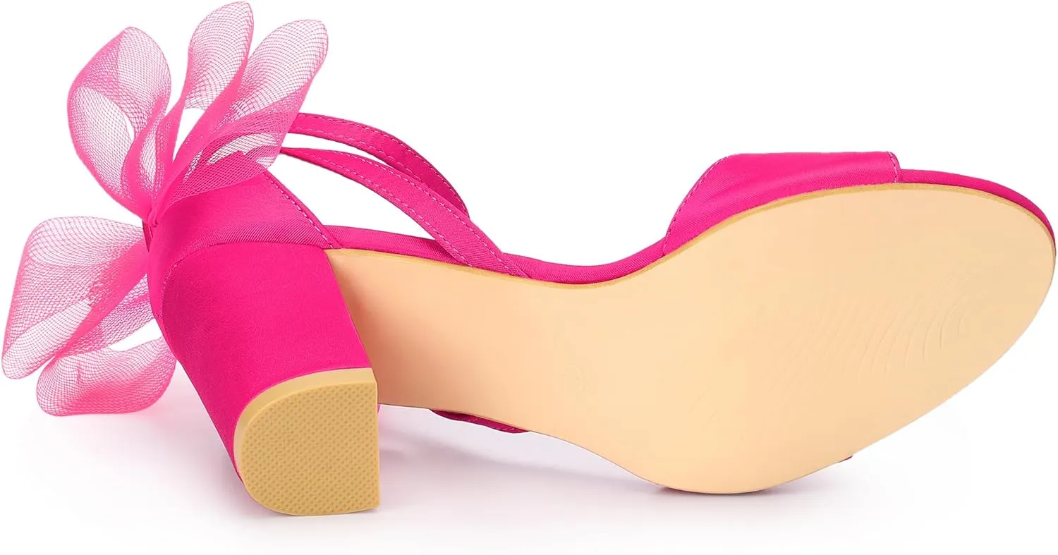 Allegra K Women's Bow Shoes Open Toe Chunky Heel Sandals