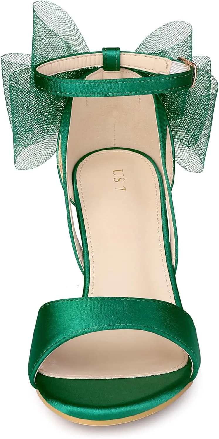 Allegra K Women's Bow Shoes Open Toe Chunky Heel Sandals