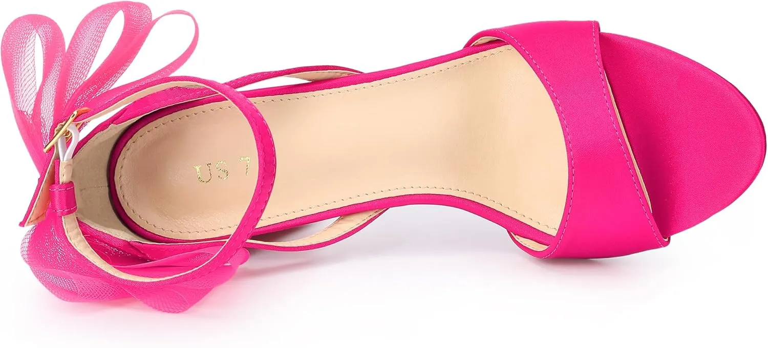 Allegra K Women's Bow Shoes Open Toe Chunky Heel Sandals