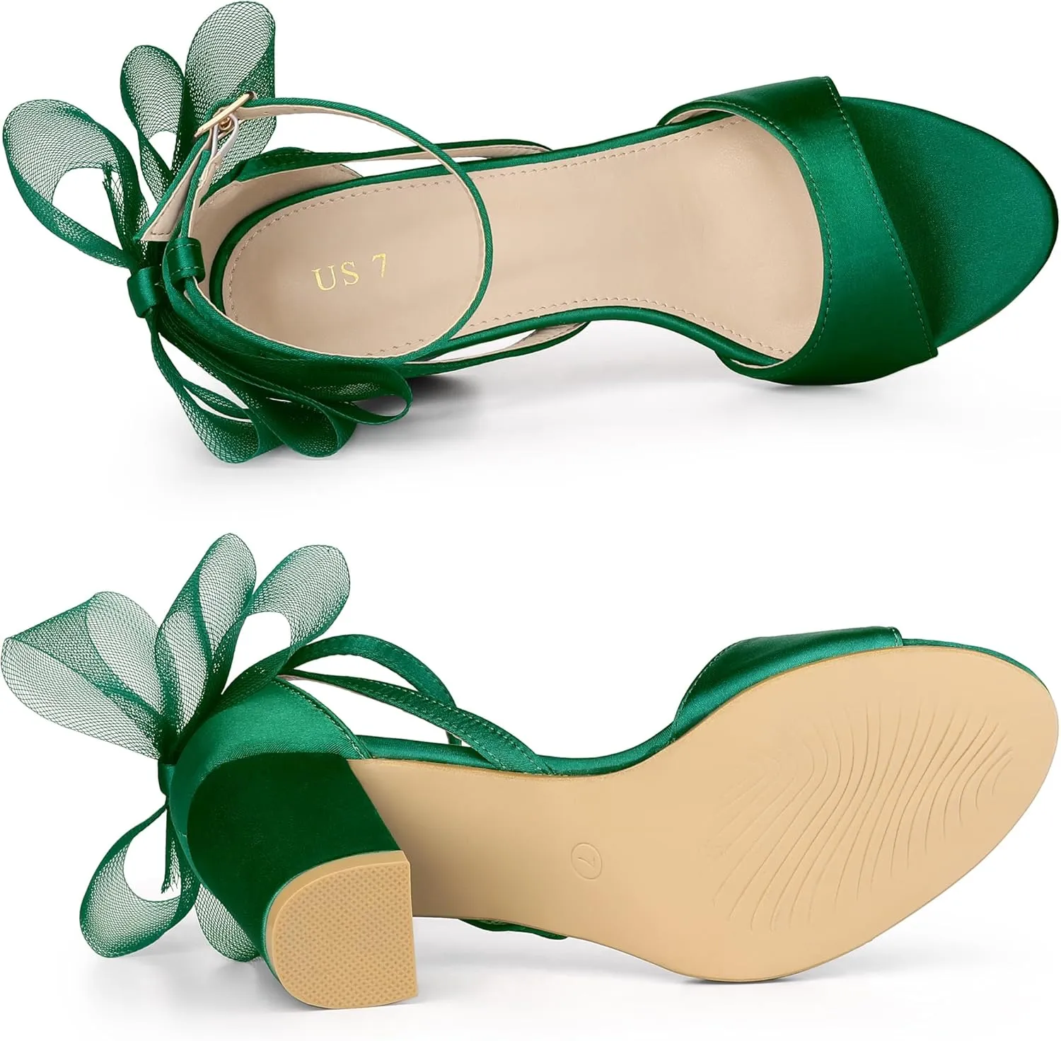 Allegra K Women's Bow Shoes Open Toe Chunky Heel Sandals
