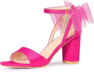 Allegra K Women's Bow Shoes Open Toe Chunky Heel Sandals