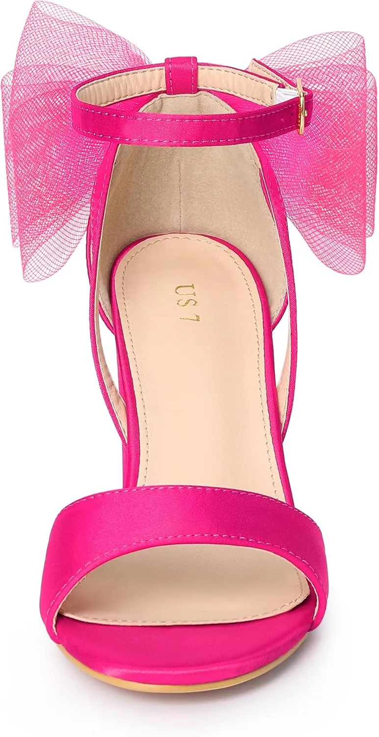 Allegra K Women's Bow Shoes Open Toe Chunky Heel Sandals