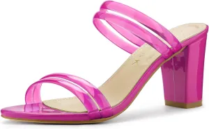 Allegra K Women's Clear Strappy Heel Slide Mule Block Heel Sandal