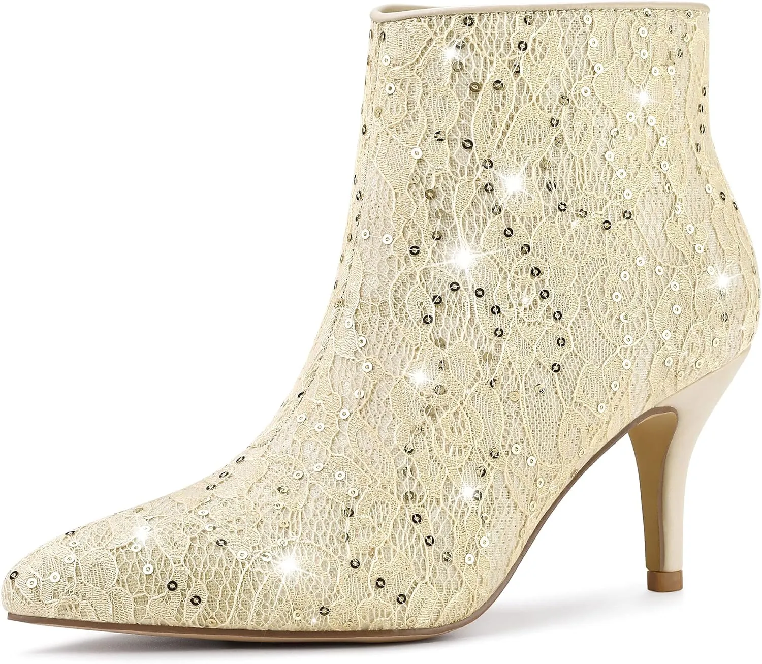 Allegra K Women's Glitter Sparkle Lace Stiletto Heels Party Sequin Ankle Boots