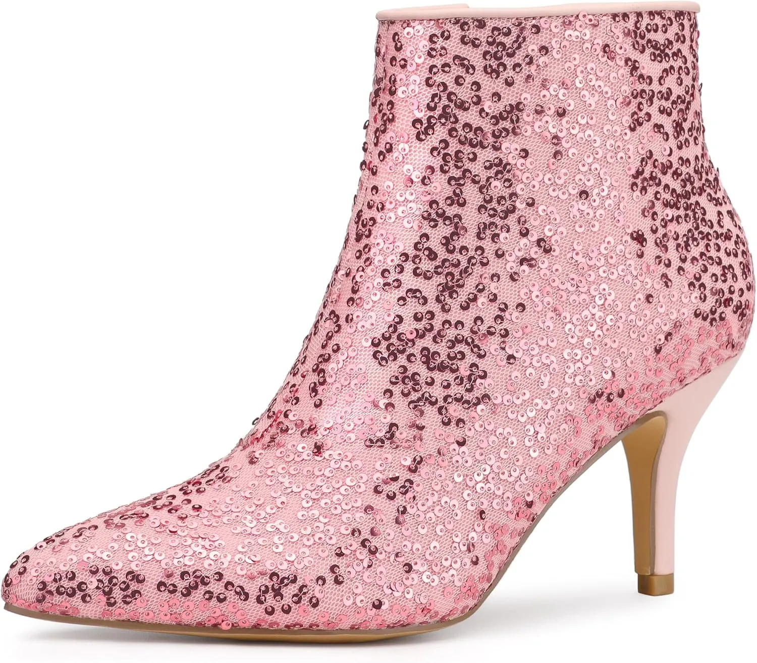 Allegra K Women's Glitter Sparkle Lace Stiletto Heels Party Sequin Ankle Boots