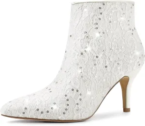 Allegra K Women's Glitter Sparkle Lace Stiletto Heels Party Sequin Ankle Boots