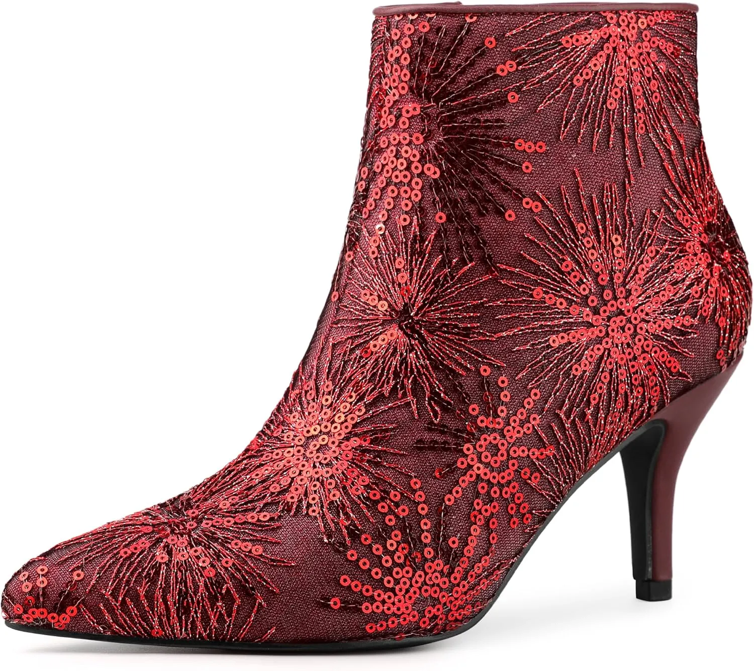 Allegra K Women's Glitter Sparkle Lace Stiletto Heels Party Sequin Ankle Boots