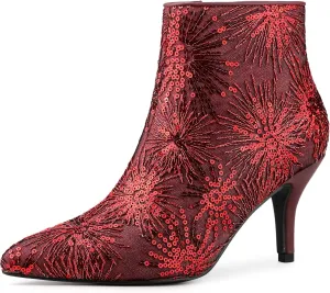 Allegra K Women's Glitter Sparkle Lace Stiletto Heels Party Sequin Ankle Boots