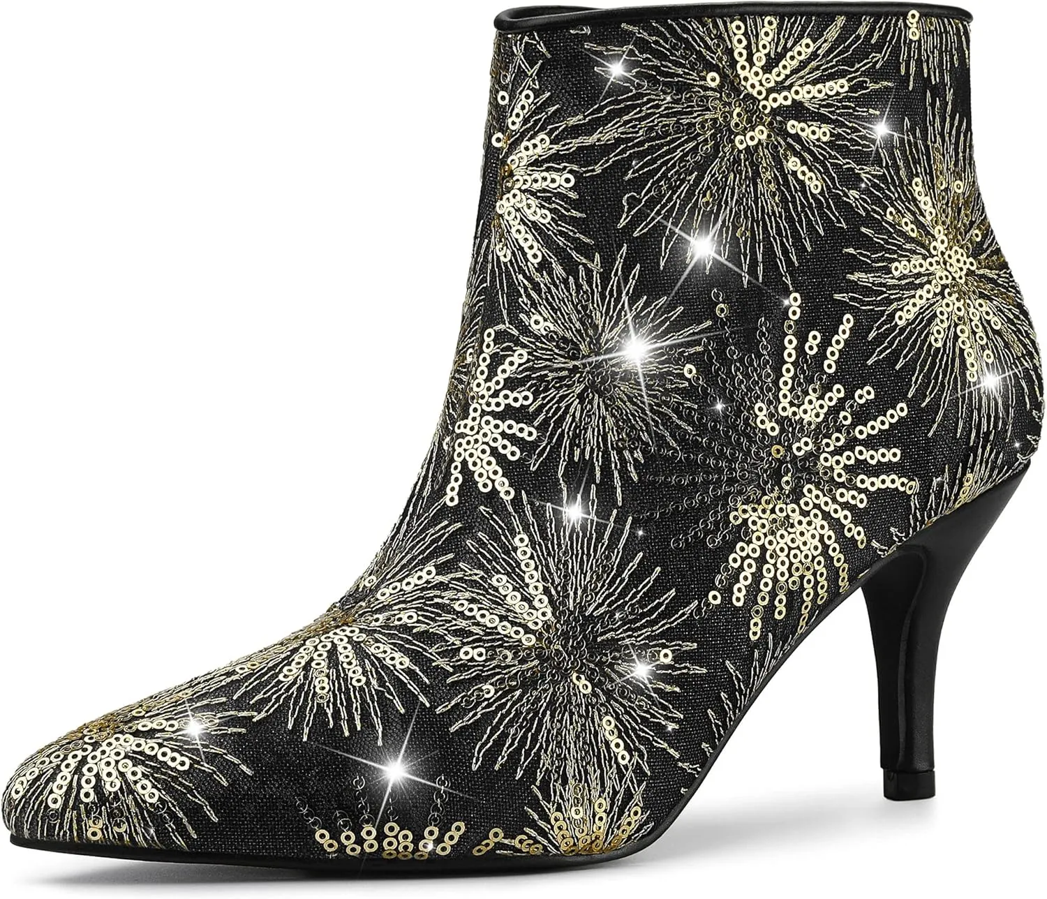 Allegra K Women's Glitter Sparkle Lace Stiletto Heels Party Sequin Ankle Boots