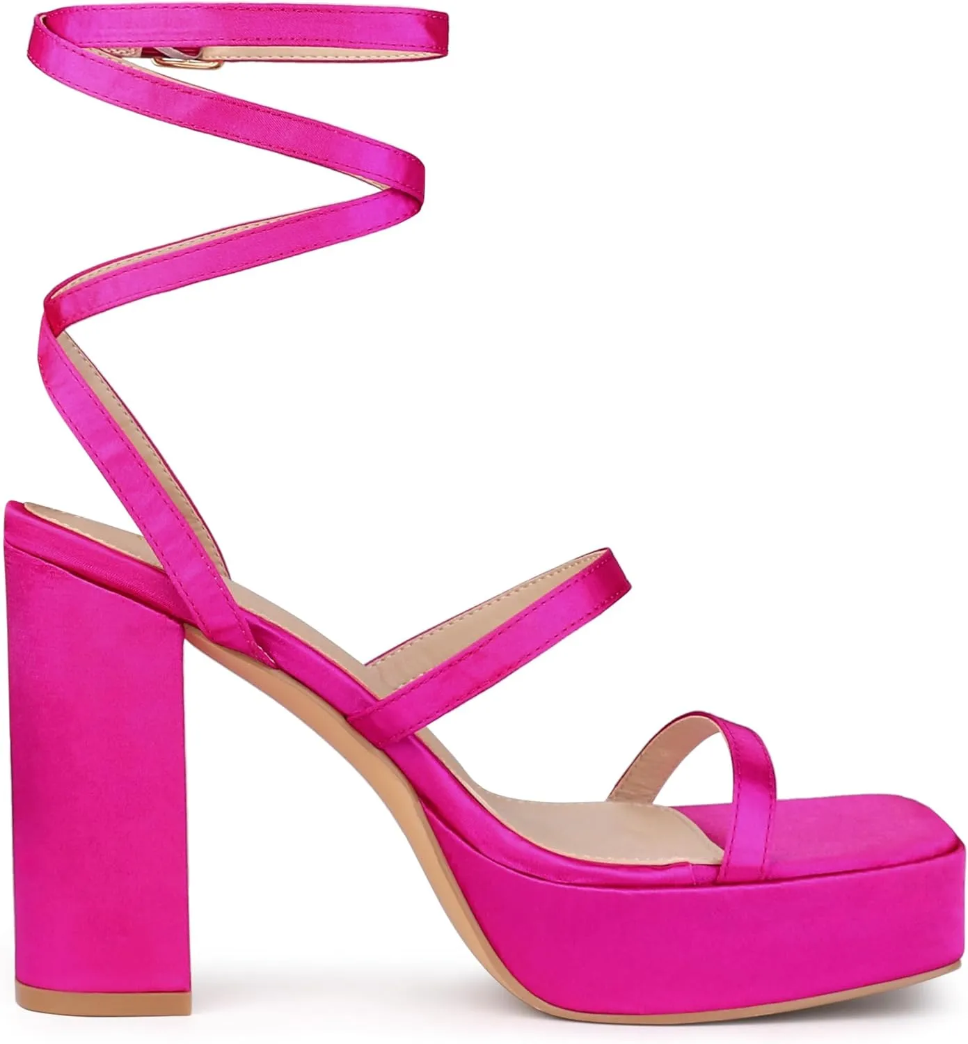 Allegra K Women's Platform Heels Square Toe Chunky High Heel Satin Sandals