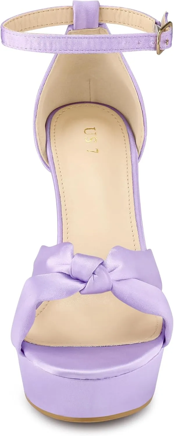 Allegra K Women's Platform Heels Twist Knot Stiletto Heel Satin Heel Sandals