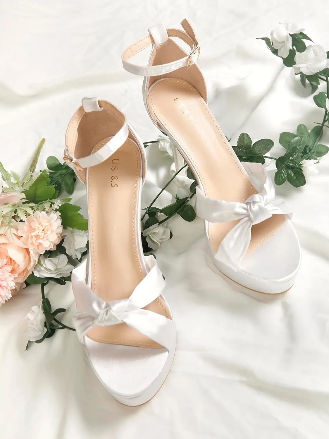 Allegra K Women's Platform Heels Twist Knot Stiletto Heel Satin Heel Sandals