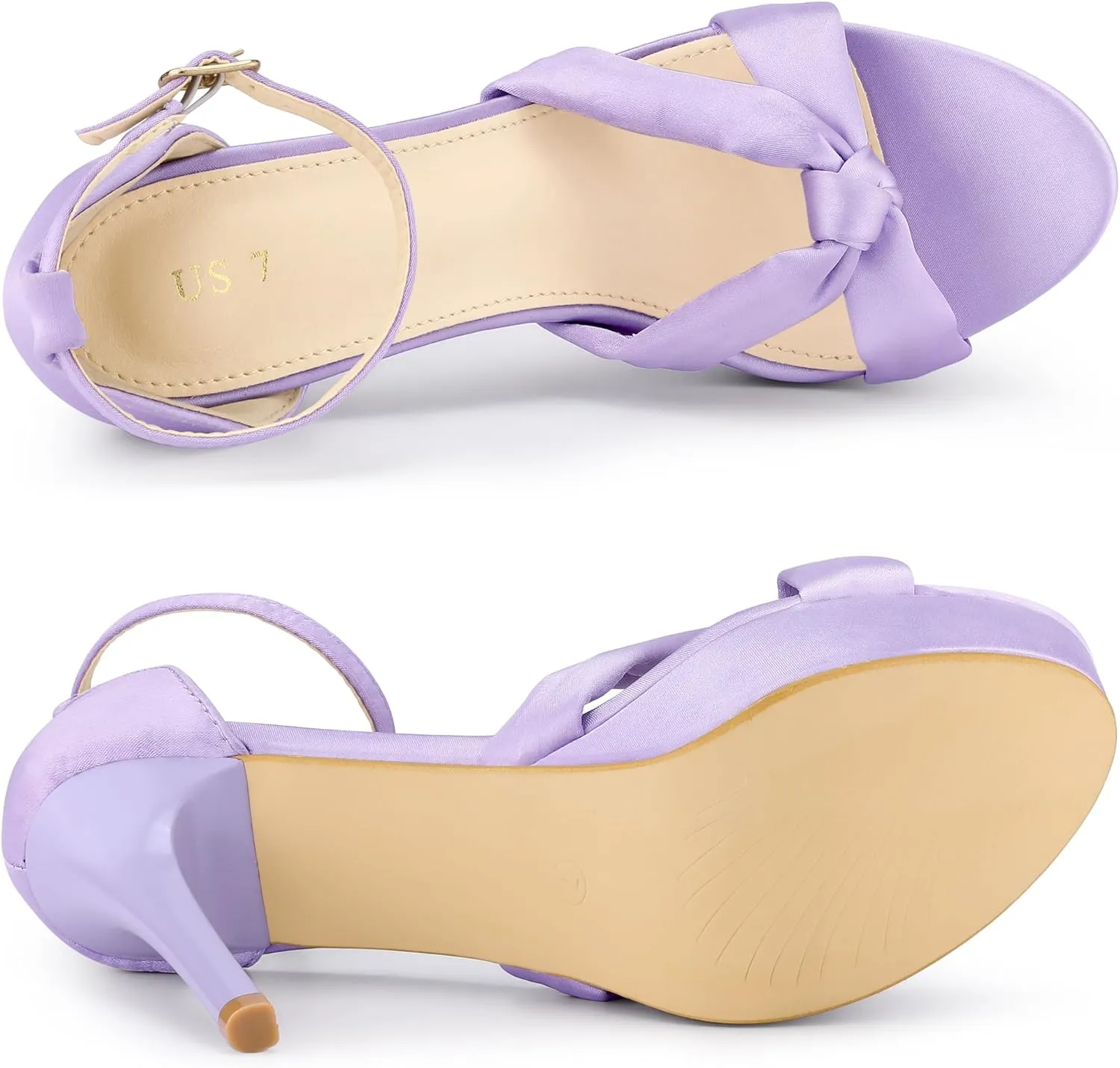 Allegra K Women's Platform Heels Twist Knot Stiletto Heel Satin Heel Sandals