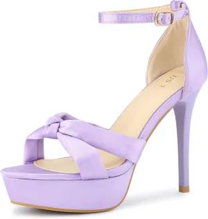 Allegra K Women's Platform Heels Twist Knot Stiletto Heel Satin Heel Sandals