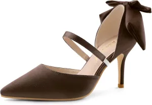 Allegra K Women's Pointed Toe Bow Satin Stiletto Heels Pumps