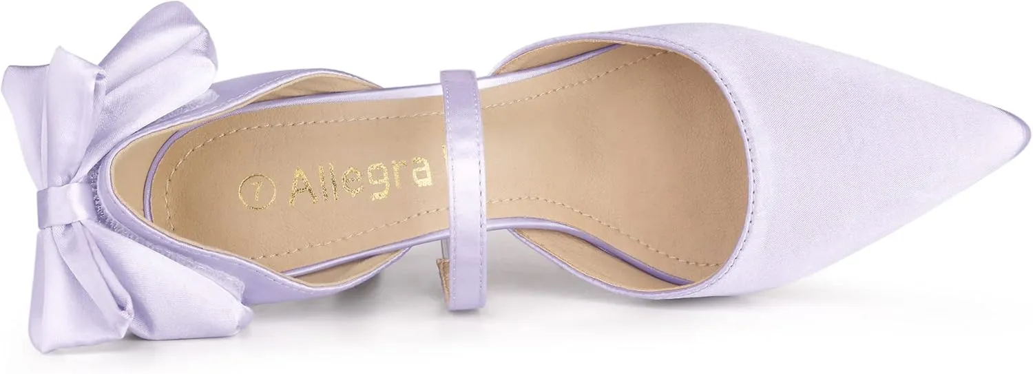 Allegra K Women's Pointed Toe Bow Satin Stiletto Heels Pumps
