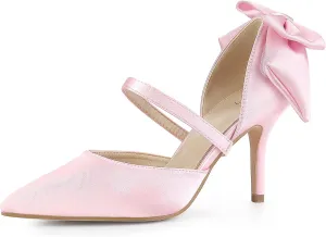 Allegra K Women's Pointed Toe Bow Satin Stiletto Heels Pumps