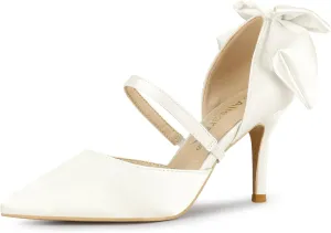 Allegra K Women's Pointed Toe Bow Satin Stiletto Heels Pumps