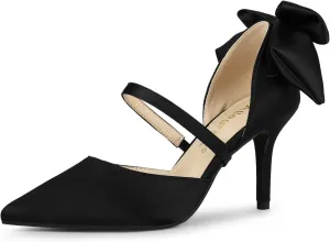 Allegra K Women's Pointed Toe Bow Satin Stiletto Heels Pumps