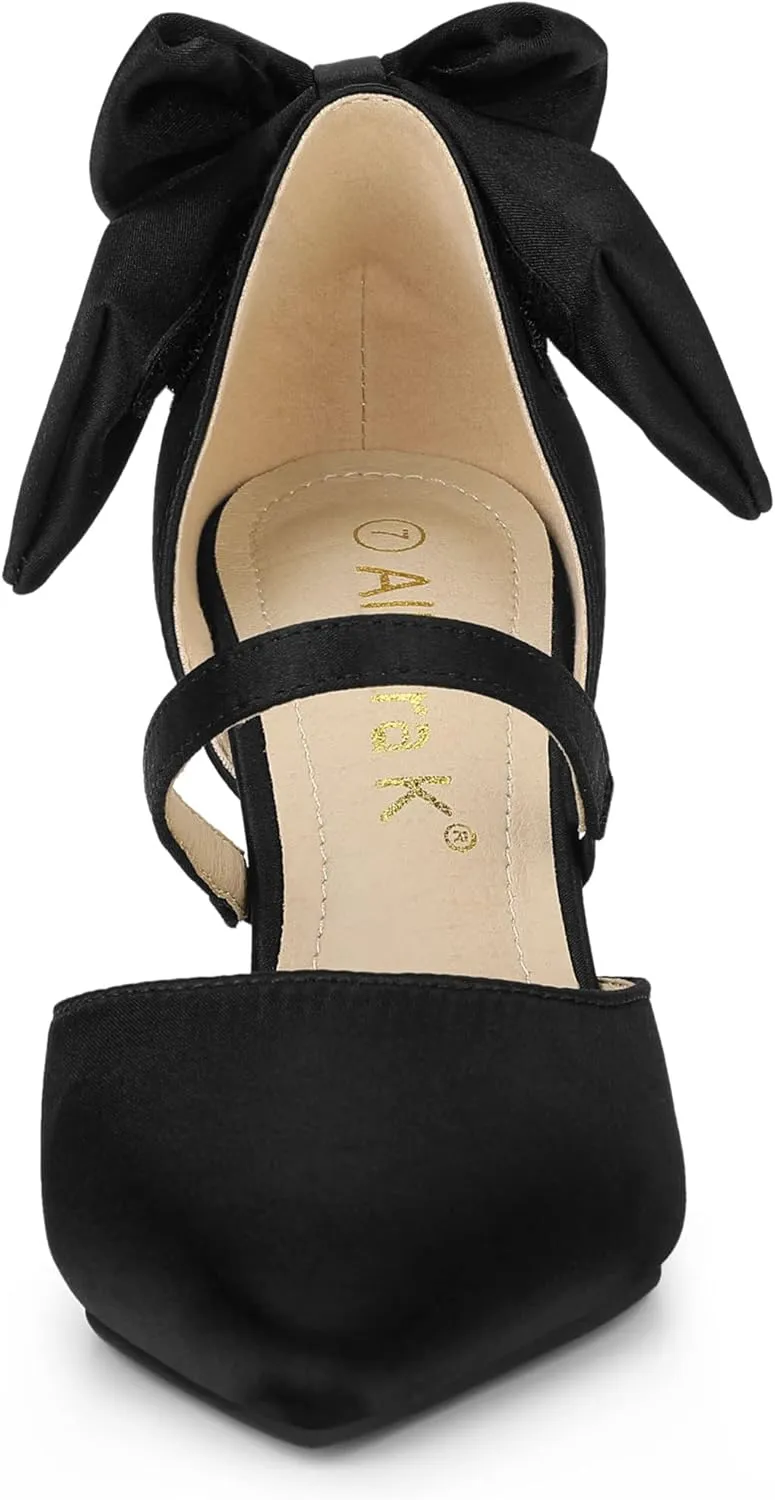 Allegra K Women's Pointed Toe Bow Satin Stiletto Heels Pumps