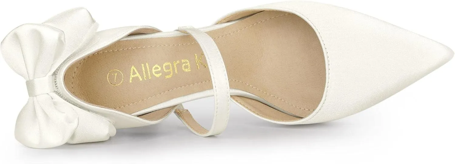 Allegra K Women's Pointed Toe Bow Satin Stiletto Heels Pumps