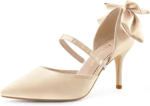 Allegra K Women's Pointed Toe Bow Satin Stiletto Heels Pumps
