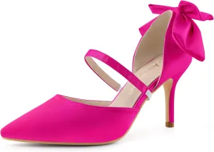 Allegra K Women's Pointed Toe Bow Satin Stiletto Heels Pumps