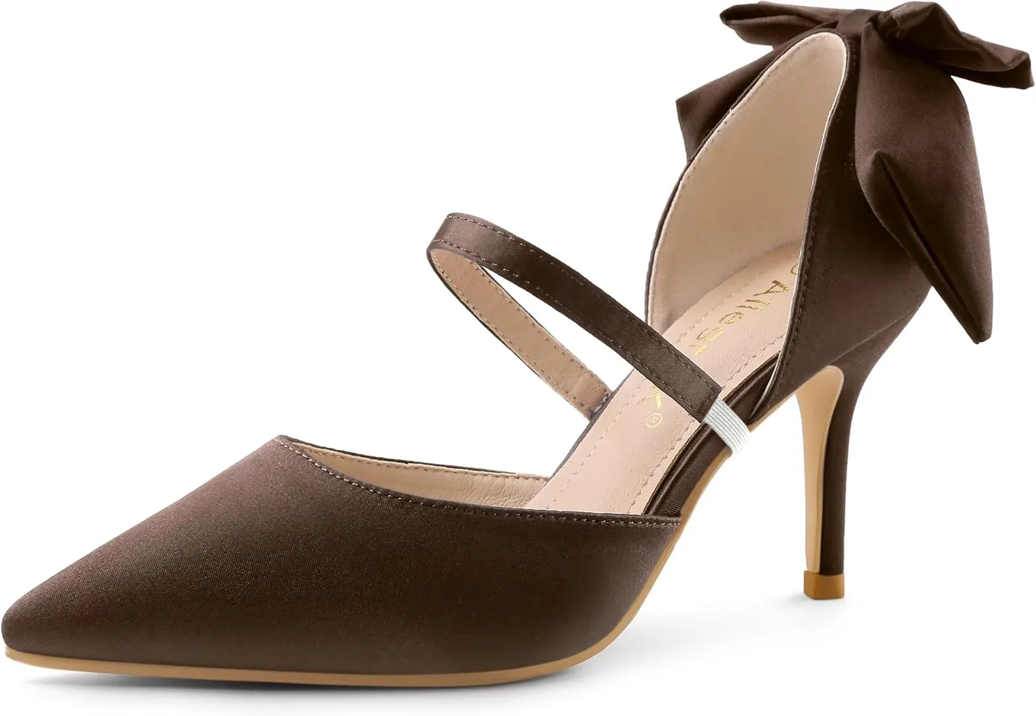 Allegra K Women's Pointed Toe Bow Satin Stiletto Heels Pumps