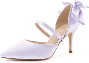 Allegra K Women's Pointed Toe Bow Satin Stiletto Heels Pumps