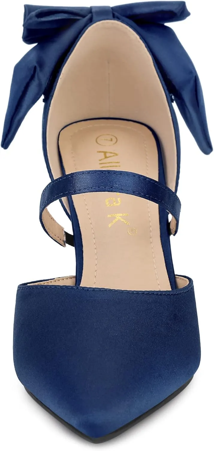 Allegra K Women's Pointed Toe Bow Satin Stiletto Heels Pumps