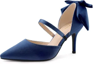 Allegra K Women's Pointed Toe Bow Satin Stiletto Heels Pumps