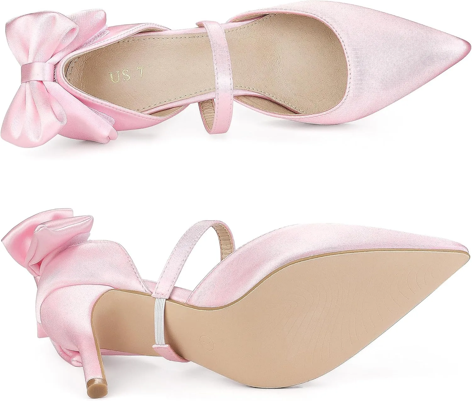 Allegra K Women's Pointed Toe Bow Satin Stiletto Heels Pumps