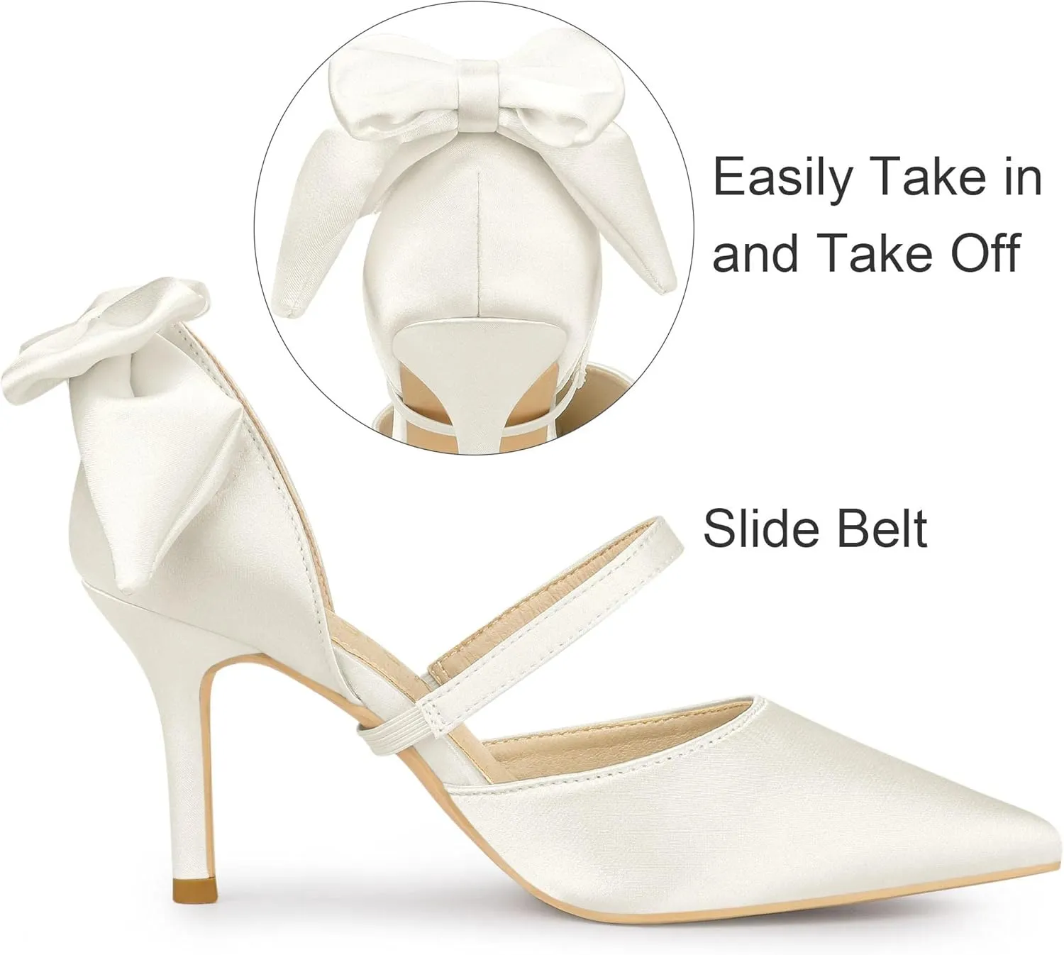 Allegra K Women's Pointed Toe Bow Satin Stiletto Heels Pumps
