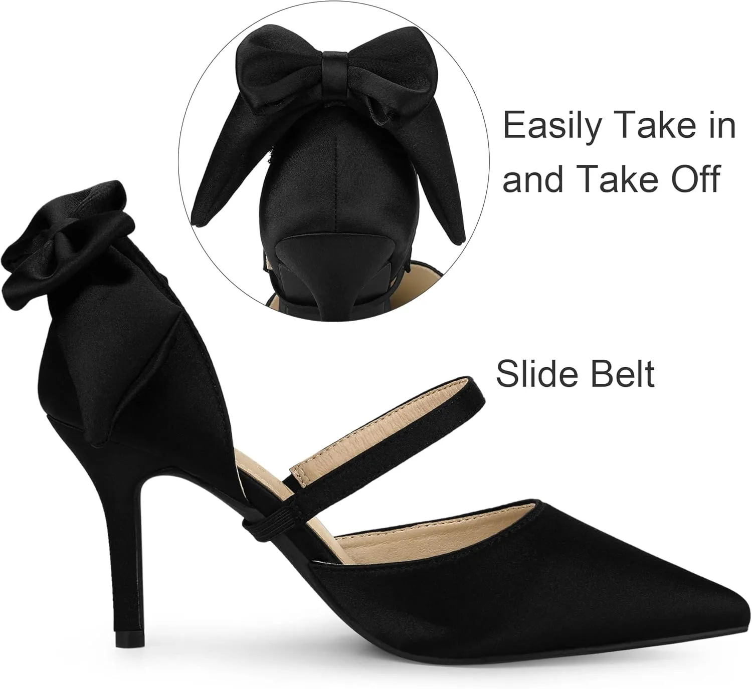 Allegra K Women's Pointed Toe Bow Satin Stiletto Heels Pumps