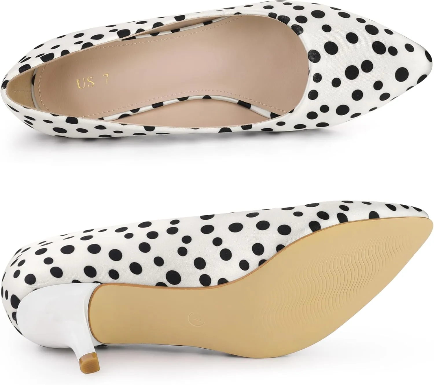 Allegra K Women's Pointed Toe Polka Dots Kitten Heels Pumps