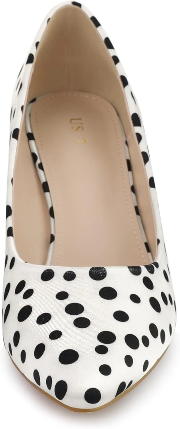 Allegra K Women's Pointed Toe Polka Dots Kitten Heels Pumps