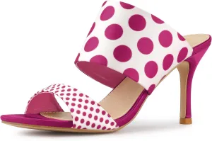 Allegra K Women's Polka Dots Stiletto Heel Slides Sandals