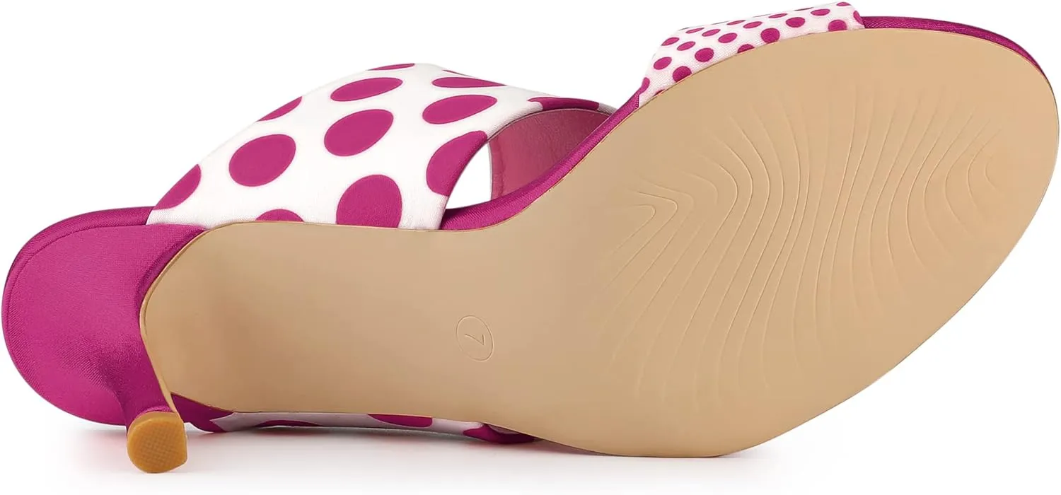 Allegra K Women's Polka Dots Stiletto Heel Slides Sandals