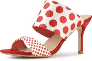 Allegra K Women's Polka Dots Stiletto Heel Slides Sandals