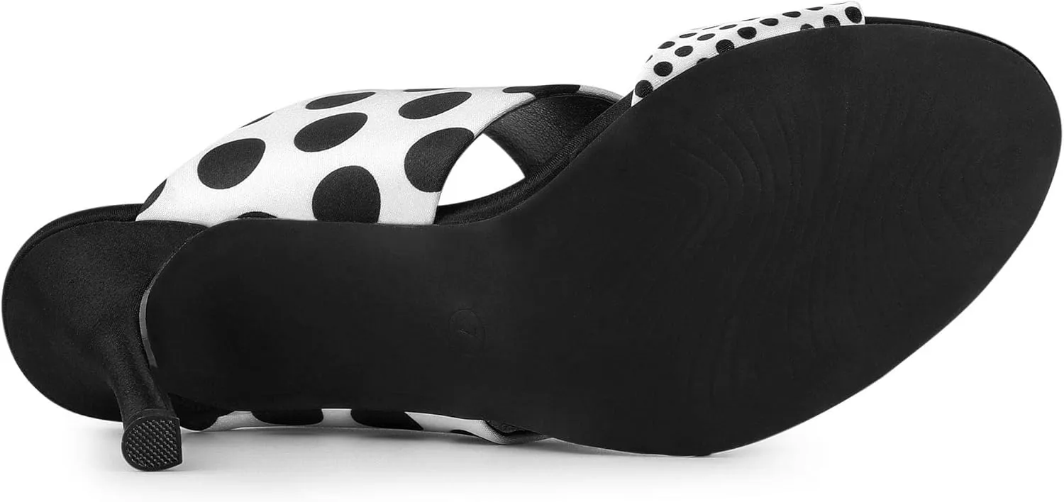 Allegra K Women's Polka Dots Stiletto Heel Slides Sandals